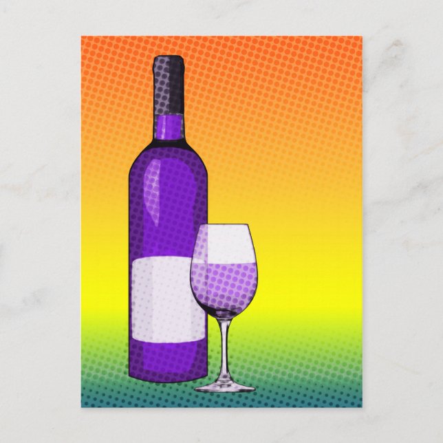 Glas och flaskor av halvtonglas tecknad vin och vykort (Framsida)