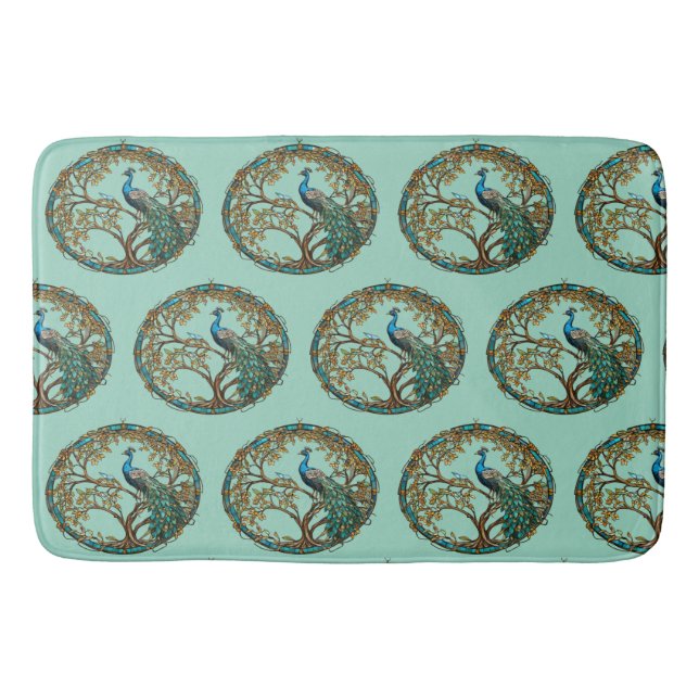 Glas Peacock Hösten Träd Badrumsmatta (Framsidan)