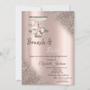 Glas, Rosa Guld Glitter Bokeh Brunch & Bubbly Inbjudningar