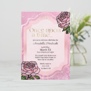 Glas Rosa ros Sleeping Beauty Fairytale Inbjudningar