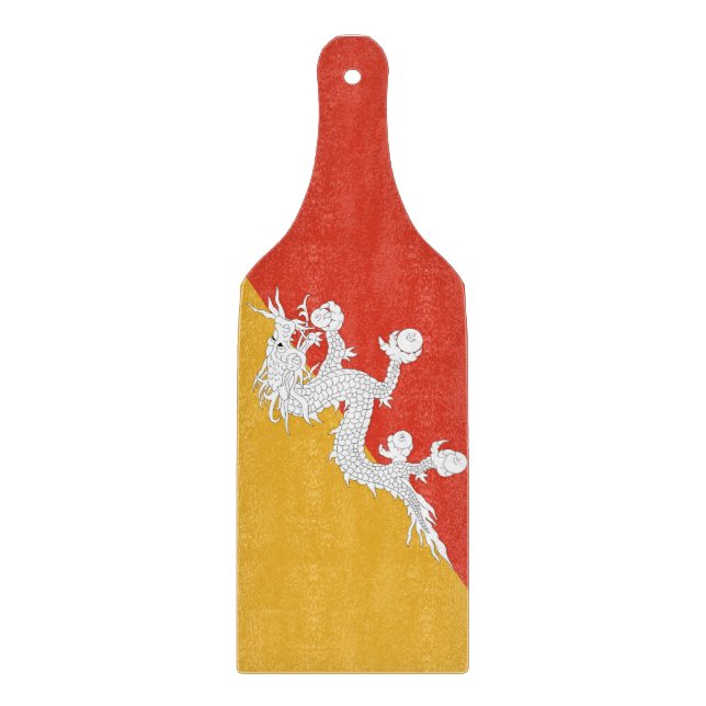 Glas skärbräda paddel med flaggan från Bhutan (Framsidan)