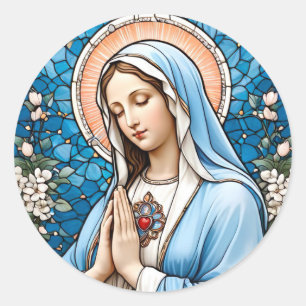Glas som är fastnat hos Virgin Mary Christian Cath Runt Klistermärke