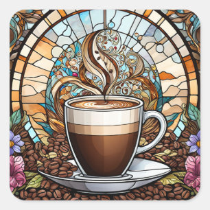 Glas som beretts med kafé på morgonen fyrkantigt klistermärke
