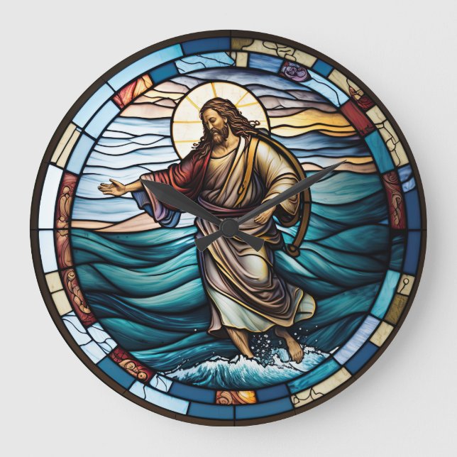 Glas som fastnat Jesus går på Vatten-designlås Stor Klocka (Framsida)