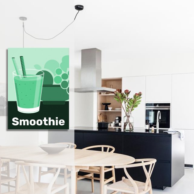 Glas Svart, Vitt, Grönt Köksväggkonst Poster (Modern Smoothie Glass Black, White, Green Kitchen Poster)