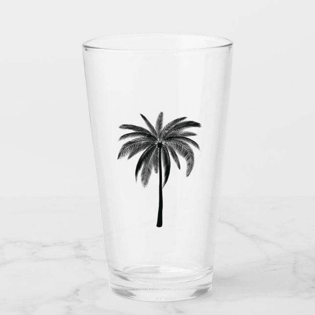 Glas Tumbler för svart Handflatan Träd (Framsida)