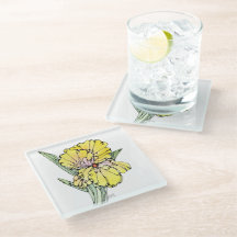 Glas Underlägg - Gult Iris