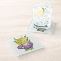 Glas Underlägg - Gult och Lila Iris Watercolor