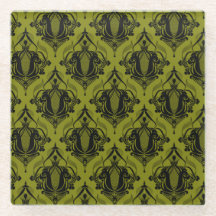 Glas underlägg i Olive Turkey Krona