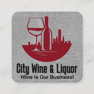 Glas vin och Flaska City Skyline Fyrkantigt Visitkort