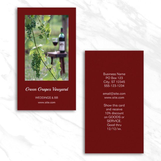 Glas vin på vingård Foto Burgund Visitkort (Glass of Wine in Vineyard Photo Burgundy Business Card)