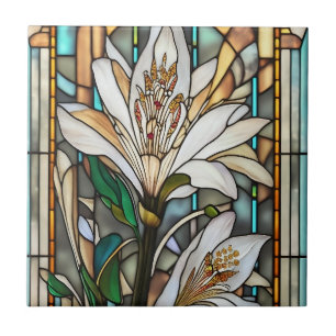 Glas White Lily Illustration, målat Kakelplatta