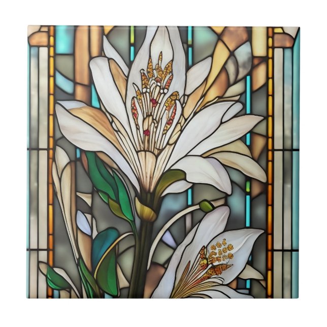Glas White Lily Illustration, målat Kakelplatta (Framsidan)