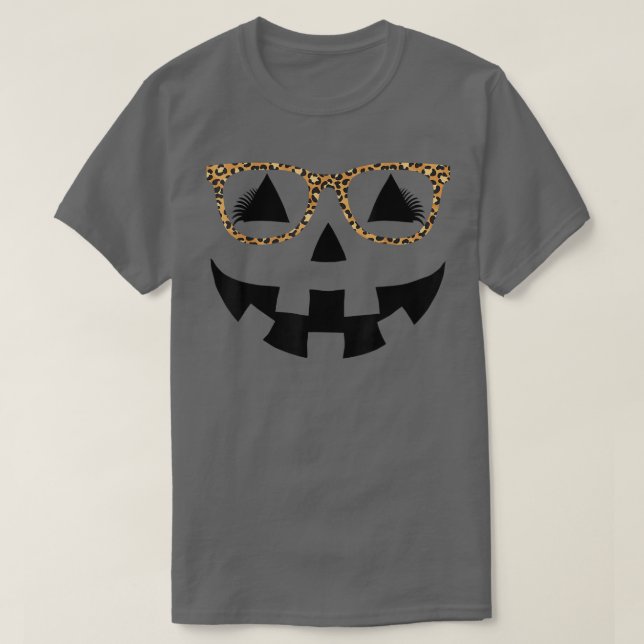 Glasaska av jack o lantern Pumpkin Ansikte Leopard T Shirt (Design framsida)