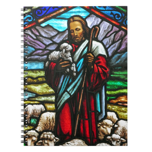 Glasbild bestående av Jesus och lamm Anteckningsbok Med Spiral (Framsidan)