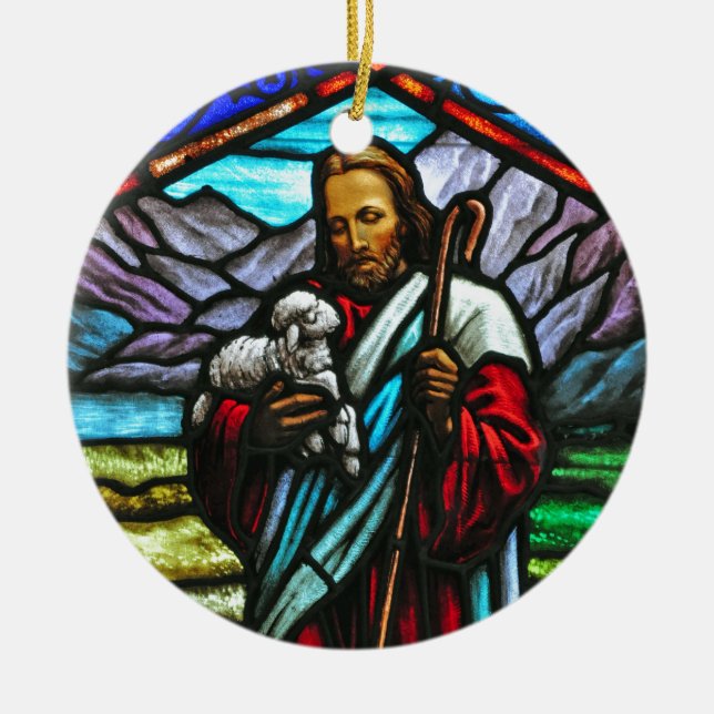 Glasbild bestående av Jesus och lamm Julgransprydnad Keramik (Framsidan)
