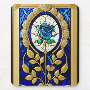💙 Glasblå Blå Ros Glöd Elegant Blommig Konst Musmatta