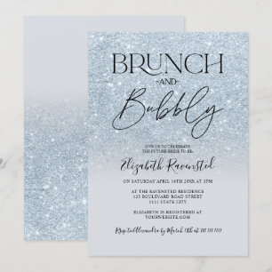 Glasblått glitter chic brunch bubblande möhippa inbjudningar