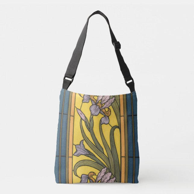 Glasblått Guld i Iris Flower Art nouveau Axelväska (Framsida)