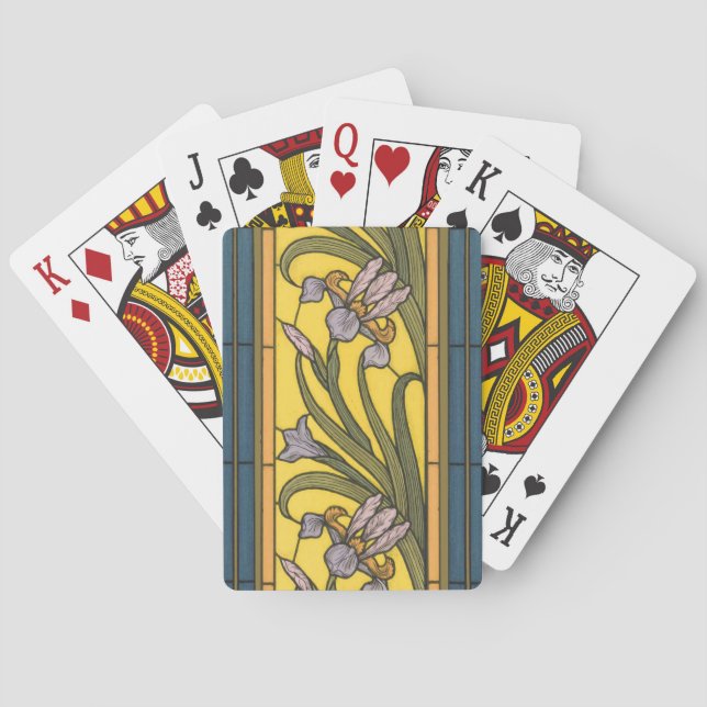 Glasblått Guld i Iris Flower Art nouveau Casinokort (Baksidan)