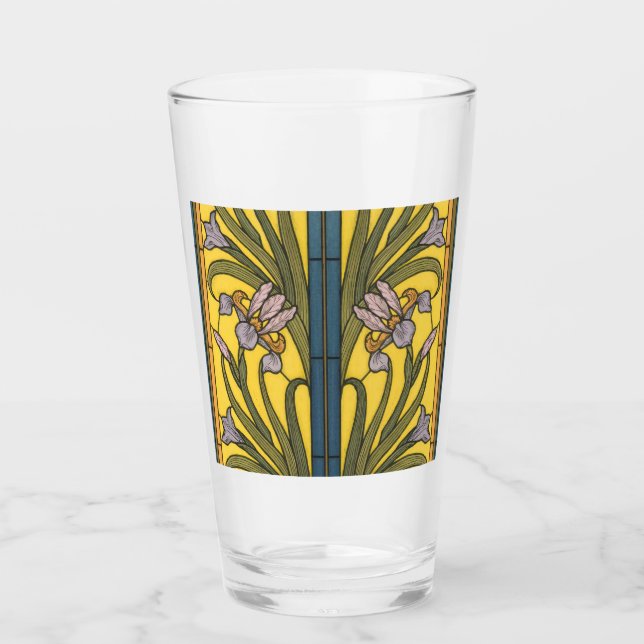 Glasblått Guld i Iris Flower Art nouveau Glaskopp (Framsida)