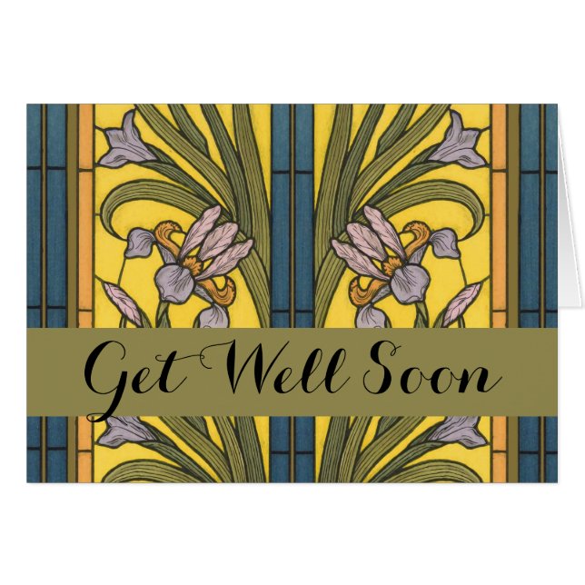 Glasblått Guld i Iris Flower Art nouveau Hälsningskort (Framsidan Horizontal)