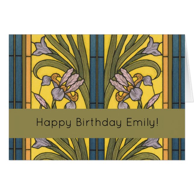 Glasblått Guld i Iris Flower Art nouveau Hälsningskort (Framsidan Horizontal)
