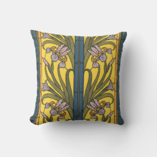 Glasblått Guld i Iris Flower Art nouveau Kudde