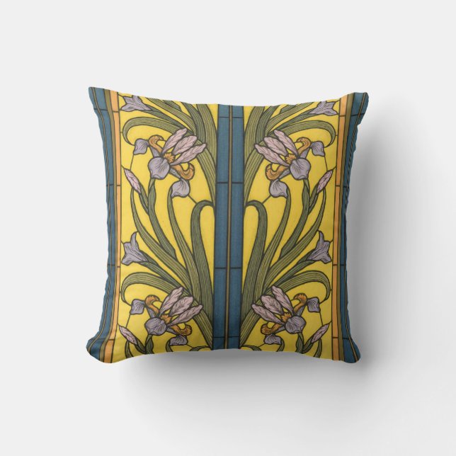Glasblått Guld i Iris Flower Art nouveau Kudde (Framsida)