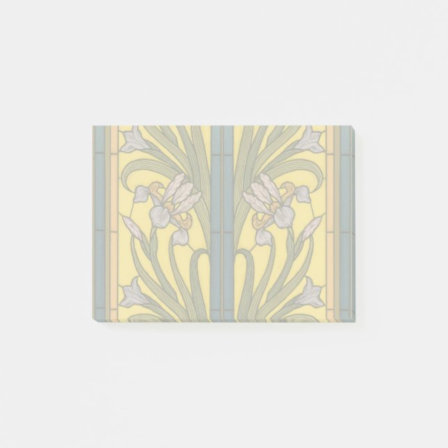 Glasblått Guld i Iris Flower Art nouveau Post-it Block (Framsida)
