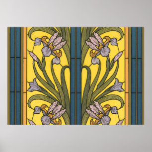 Glasblått Guld i Iris Flower Art nouveau Poster