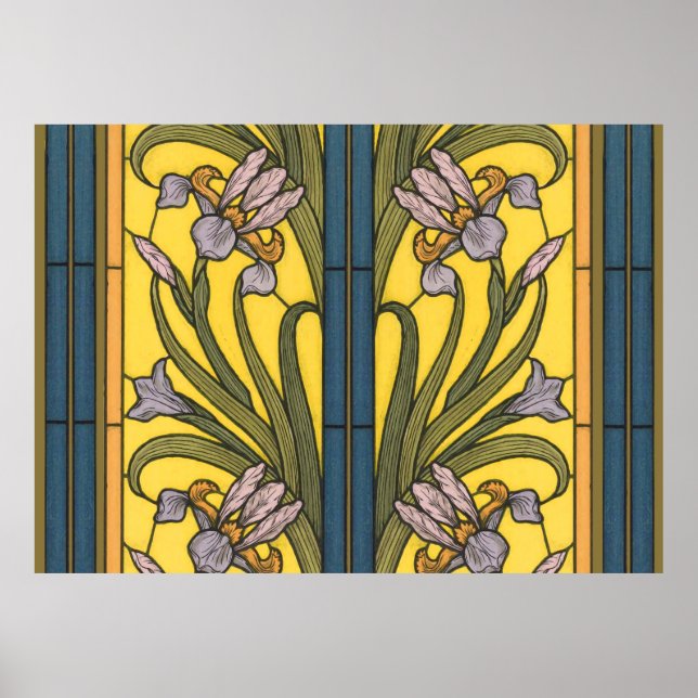Glasblått Guld i Iris Flower Art nouveau Poster (Framsidan)