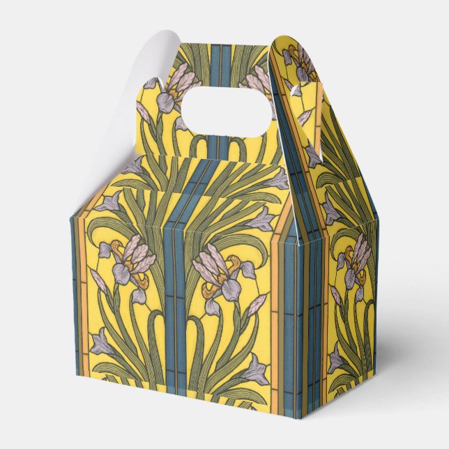 Glasblått Guld i Iris Flower Art nouveau Presentaskar (Framsidan Sidan)