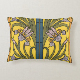 Glasblått Guld i Iris Flower Art nouveau Prydnadskudde