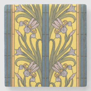Glasblått Guld i Iris Flower Art nouveau Stenunderlägg