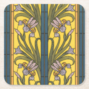Glasblått Guld i Iris Flower Art nouveau Underlägg Papper Kvadrat