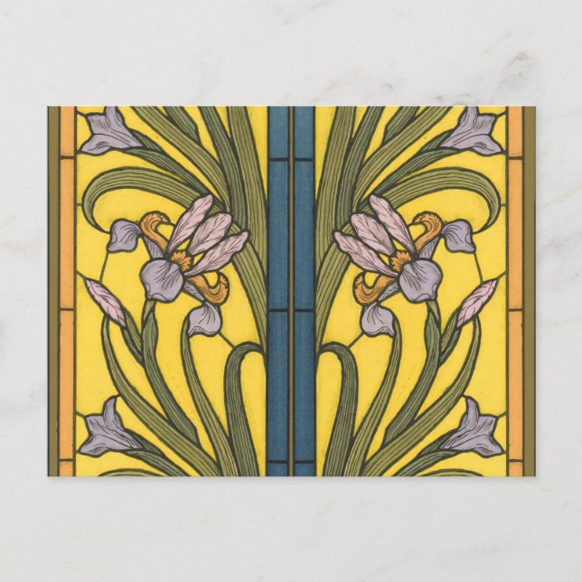 Glasblått Guld i Iris Flower Art nouveau Vykort (Framsida)