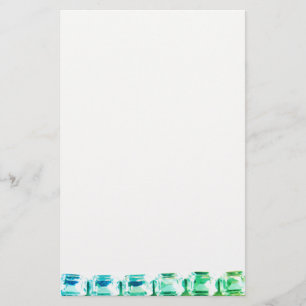 Glasblått vintage, tårblått stenar brevpapper