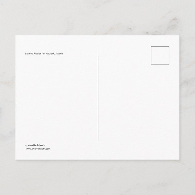 Glasblommor, fastsatt form vykort (Baksida)