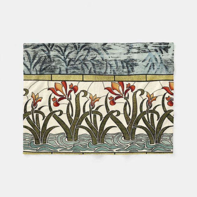 Glasblommor med fastsatt färg med Tan Gräns Fleecefilt (Framsidan (Horisontell))