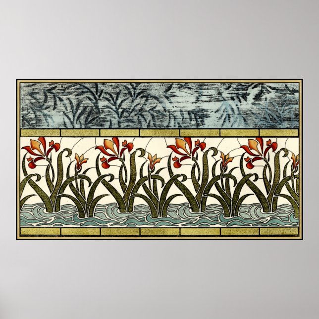 Glasblommor med fastsatt färg med Tan Gräns Poster (Framsidan)