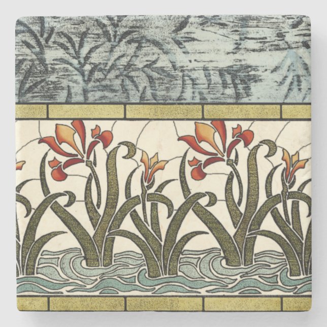 Glasblommor med fastsatt färg med Tan Gräns Underlägg Sten (Framsidan)