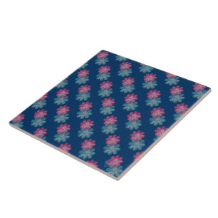 Glasblommor (rosa/teal/marin) kakelplatta