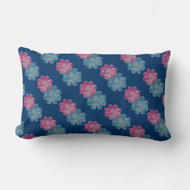 Glasblommor (rosa/teal/marin) lumbarkudde (Framsida)