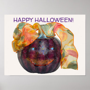 GLASBLOWN PUMPKIN HUVUD I LYCKLIG FALL ANSIKTE POSTER