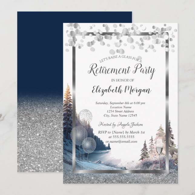 Glasbubblor i vin,Liggande Pension Inbjudningar (Fram/baksida)