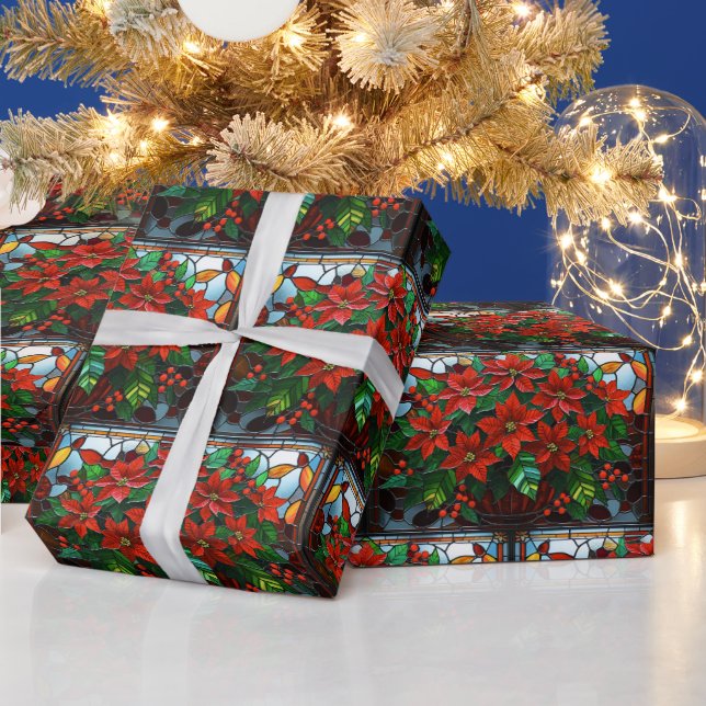 Glasburna rödpoinsettia Flowers och Berries Presentpapper (Helgdagar)