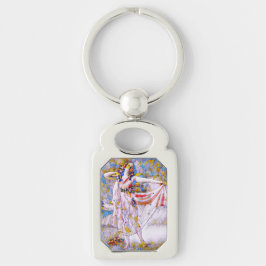 Glasdansare med fastsatt skiva i flödespress rektangulärt silverfärgad nyckelring