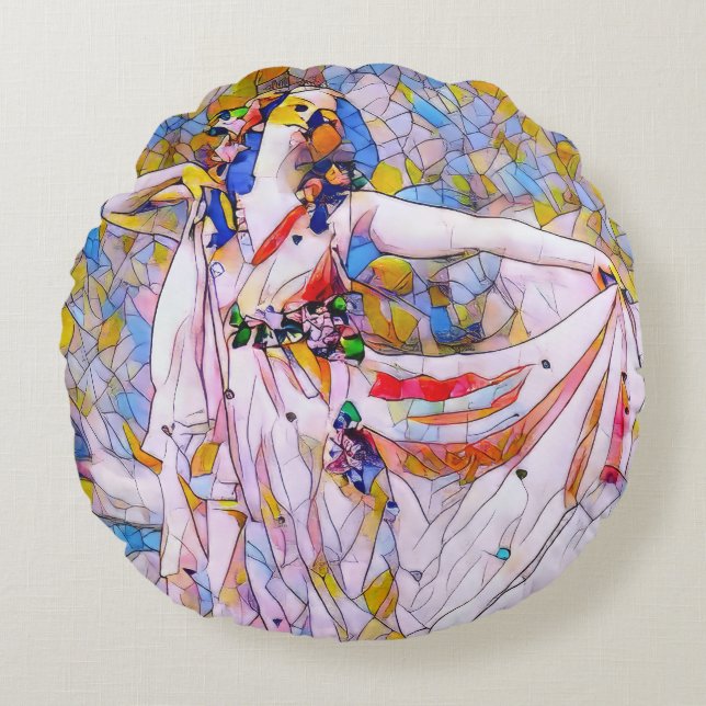 Glasdansare med fastsatt skiva i flödespress rund kudde (Framsidan)