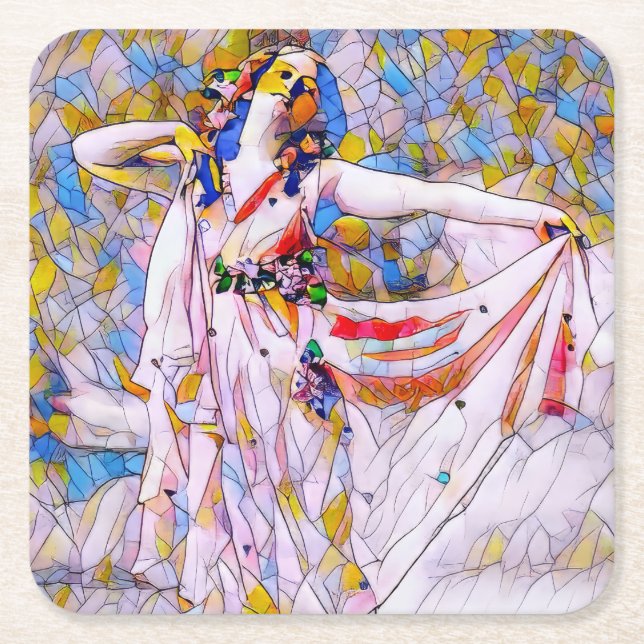 Glasdansare med fastsatt skiva i flödespress underlägg papper kvadrat (Framsidan)